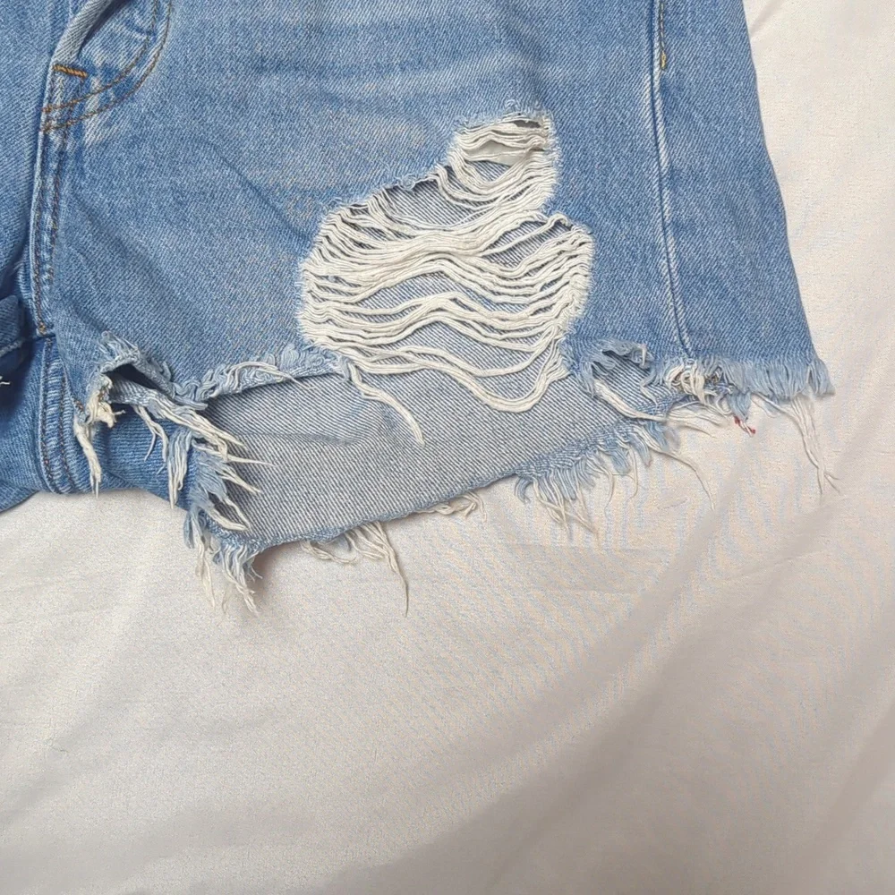 Levi's 501 Classic High Rise Button Fly Cut Off Distressed Shorts Light Wash